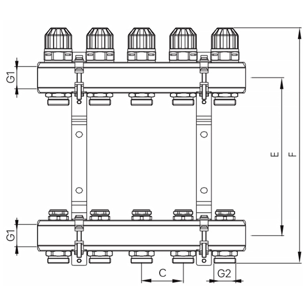 Колекторний блок з термостатичними клапанами KOER KR.1100-06 1"x6 WAYS (KR2632) KR2632 фото