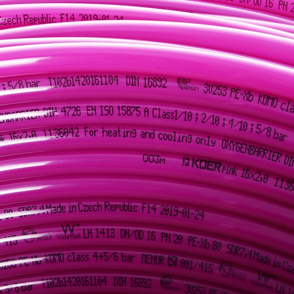 Труба для теплого пола с кислородным барьером Koer PEX-B EVOH 16*2,0 (pink) (400 м) (KR2852) KR2852 фото