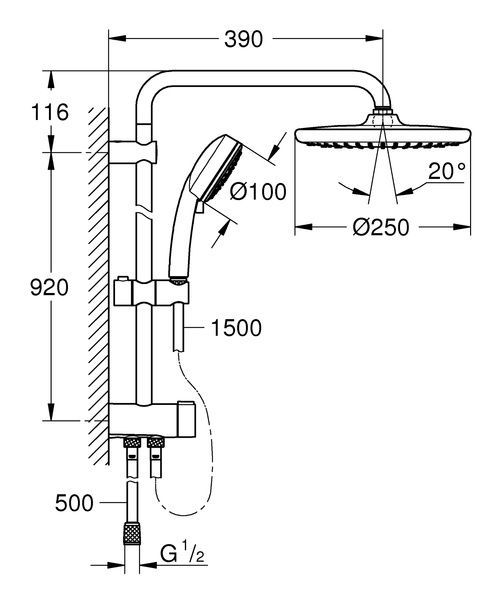 купити Душова система із перемикачем Grohe New Tempesta Cosmop. System (26675000) фото