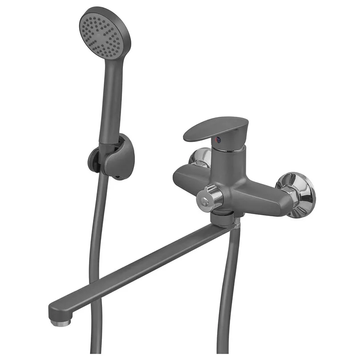 купити Змішувач для ванни Plamix CEZAR-006 EURO SET Graphite, зі шлангом, лійкою та кронштейном (PM0691) фото