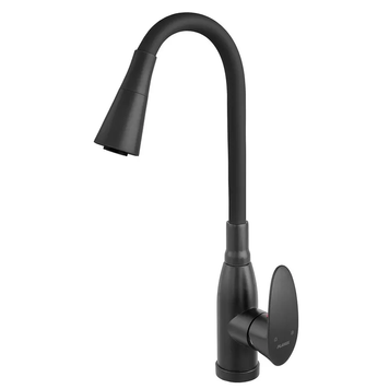купить Змішувач для кухні PLAMIX CEZAR-011-B SET MATTE BLACK REFL.BLACK з силіконовим виливом (з підведенням) (Колір матовий чорний+силіконовий вилив чорний) (PM0719) фото