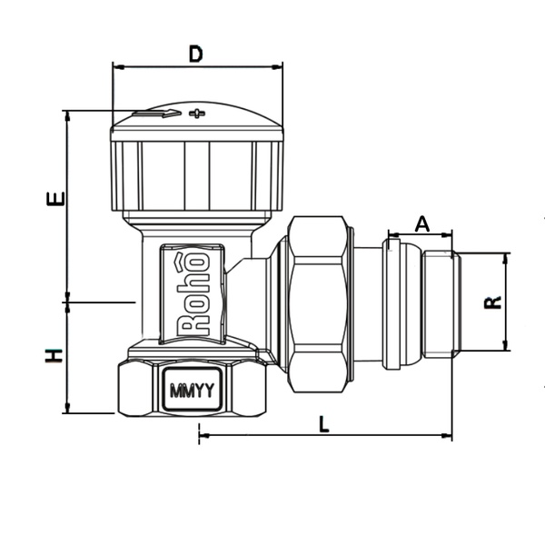 Кран радиаторный термостатический Roho R5151-050 - 1/2" (М30х1,5) угловой (антипротечка) (RO0123) RO0123 фото