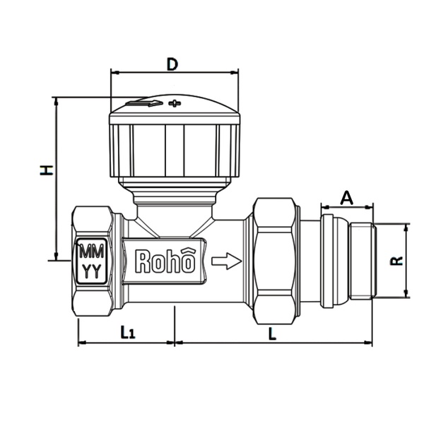 Кран радиаторный термостатический Roho R5160-050 - 1/2" (М30х1,5) прямой (RO0124) RO0124 фото