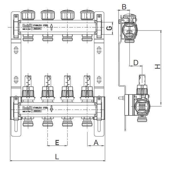 Колектор з витратоміром та термостатичними клапанами Roho R804-10 - 1"х 10 вих. (RO0042) RO0042 фото