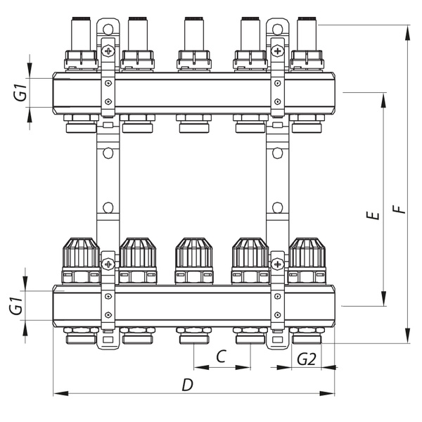 Коллекторный блок с расходомерами Koer KR.1110-10 1”x10 ways (KR2647) KR2647 фото