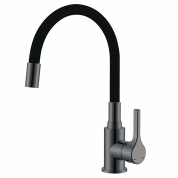 купить Змішувач для кухні ZERIX REX-011 GRAPHITE REFL.BLACK з нерж. сталі (Колір графіт+силіконовий вилив чорний) (ZX6131) фото