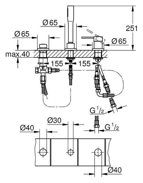 купить Смеситель для ванны Grohe Essence на 3 отверстия (19976001) фото