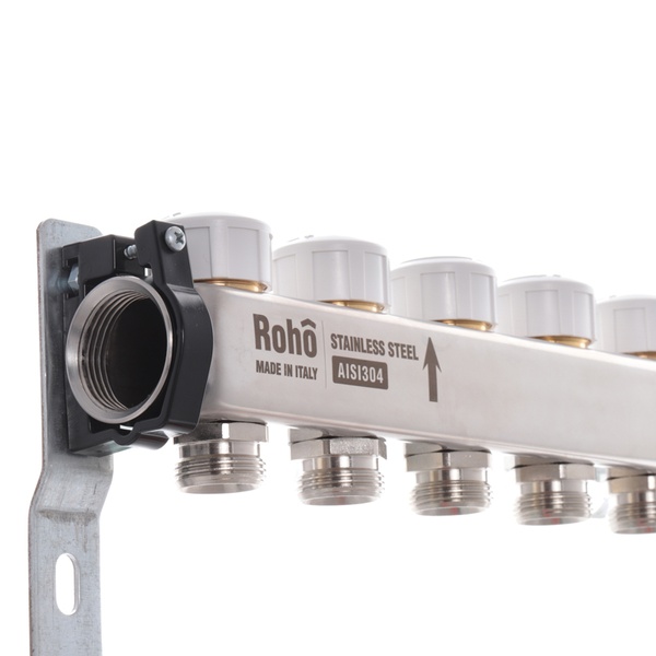 Коллектор с расходомером и термостатическими клапанами Roho R804-04 - 1"х 4 вых. (RO0036) RO0036 фото