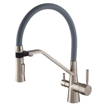 купить Змішувач для кухні MIXXUS PREMIUM MAGNET 021 SS COLOR REFL.GREY з гнучким виливом з виходом для питної води (Колір нерж+вилив сірий) (MI6976) фото