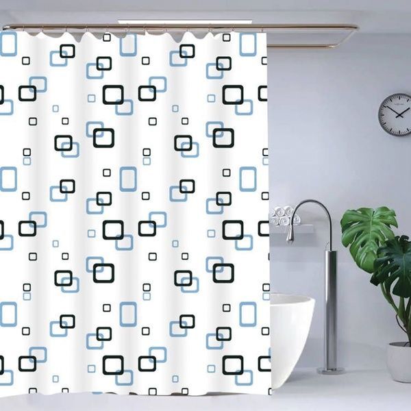 купить Шторка для ванной ZERIX SCP-002-180x180 из PEVA (полиэтиленвинилацетата) (Узор "Квадраты" сине-голубые) (ZX5001) фото