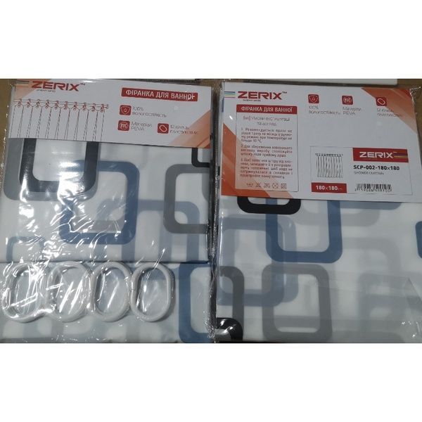 купить Шторка для ванной ZERIX SCP-002-180x180 из PEVA (полиэтиленвинилацетата) (Узор "Квадраты" сине-голубые) (ZX5001) фото