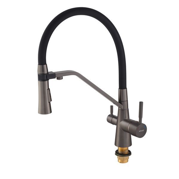 купить Смеситель для кухни MIXXUS PREMIUM MAGNET 021 GRAPHITE REFL.BLACK с гибким изливом с выходом для питьевой воды (Цвет графит+излив черный) (MI6975) фото