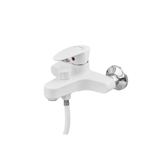 купити Змішувач для ванни Plamix CEZAR-009 EURO SET White, зі шлангом, лійкою та кронштейном (PM0692) фото