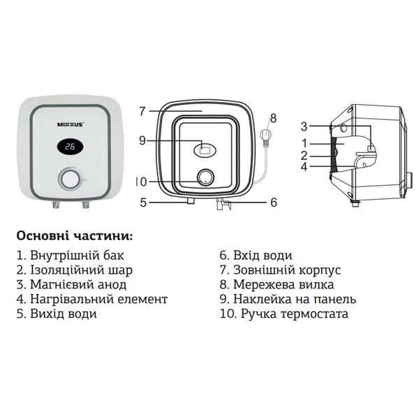 Водонагреватель "Над мойкой" Mixxus EWH-0510 Small Over накопитель. 10 л, мокр.тен 1,5 kW (WH0003) WH0003 фото