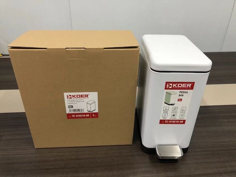 купити Відро для сміття з плавним закриттям прямокутне KOER TC-010210-08 10 л (колір білий) (KR5598) фото