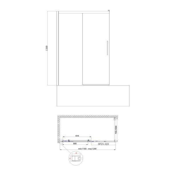 купити Шторки скляні на ванну розсувні KOER SR BS06-120x150-TR-07 прозоре скло EASY CLEAN 6мм графіт (KR5947) фото