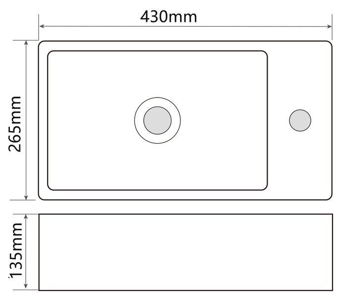 купити Раковина підвісна Mixxus Premium QUADRO-1201-L 430х265х135mm з отвором під змішувач та переливом (M фото