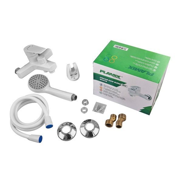 купити Змішувач для ванни PLAMIX OSCAR-009 EURO SET WHITE (зі шлангом, лійкою та кронштейном) (PM0699) фото