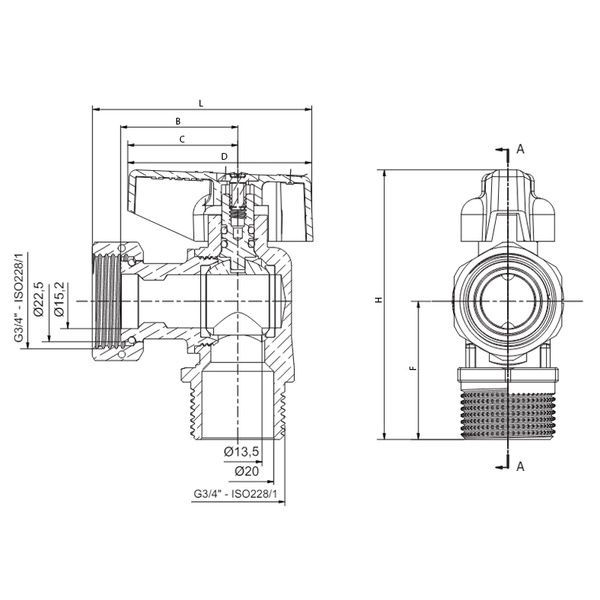 купить Кран шаровый угловой Н/Г, Roho R116-075B -3/4"х3/4" ВЗ ручка "бабочка" черная (RO0238) фото