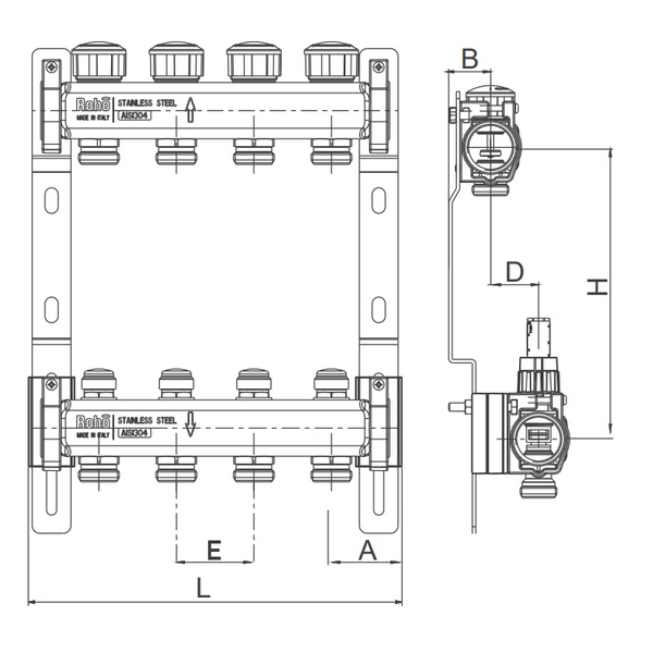 Колектор з термостатичними та запірними клапанами Roho R805-06 - 1"х 6 вих. (RO0060) RO0060 фото