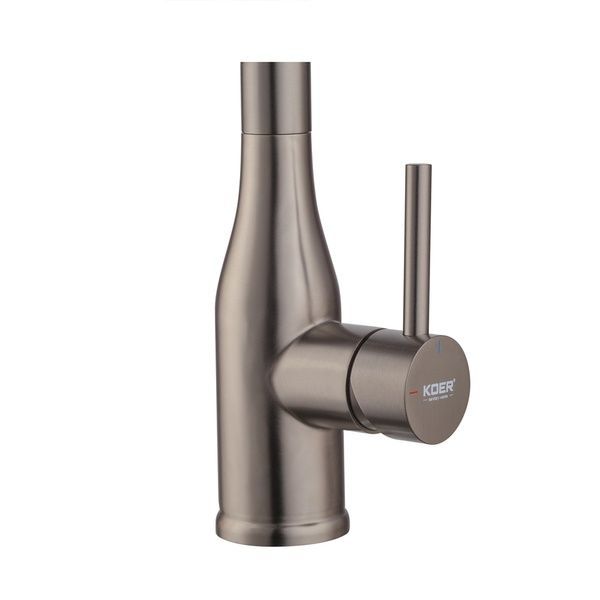 купить Смеситель для кухни KOER KI-70026-07 из нерж. стали SUS304 (Цвет графит+силиконовый излив черный) (KR5211) фото