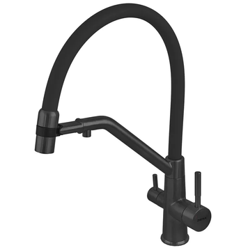 купить Змішувач для кухні ZERIX MAG-021 BLACK REFL.BLACK з силіконовим виливом, з нерж.сталі SUS304 з виходом для питної води (колір графіт, вилив сірий) (ZX6006) фото