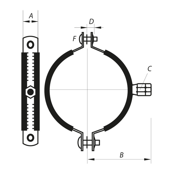 Хомут трубний оцинкований KOER KC.20 4" (110-118) (без анкера) чорний (KR2802) KR2802 фото