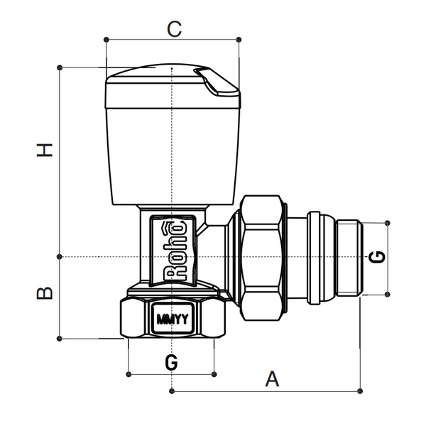 Кран радиаторный Roho R5551-050 - 1/2" угловой (антипротечка) (RO0129) RO0129 фото