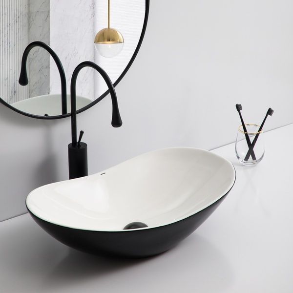 купити Раковина накладна Mixxus Premium WAVE-0105 WHITE-BLACK 620х360х160mm (MP6558) фото