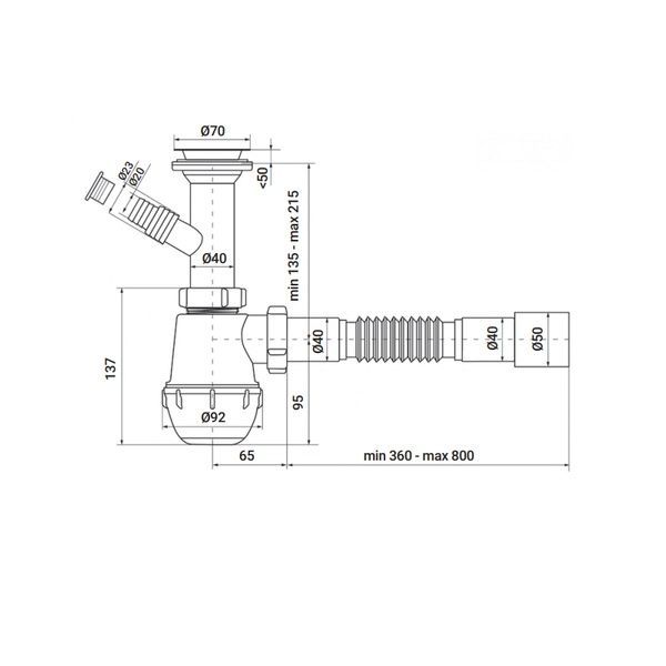 купити Сифон для кухні Zerix SK-01-B 1 1/2"x40 з литим випуском та відведенням для пральної машини (ZX4951 фото