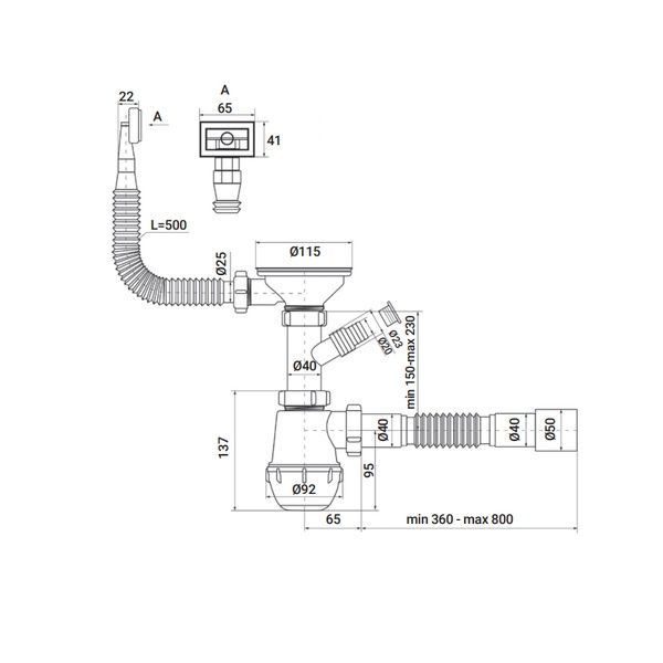 купить Сифон для кухни Zerix SK-02-B 3 1/2"x40 с резьб. выпуском и отводом для стиральной машины (ZX4953) фото