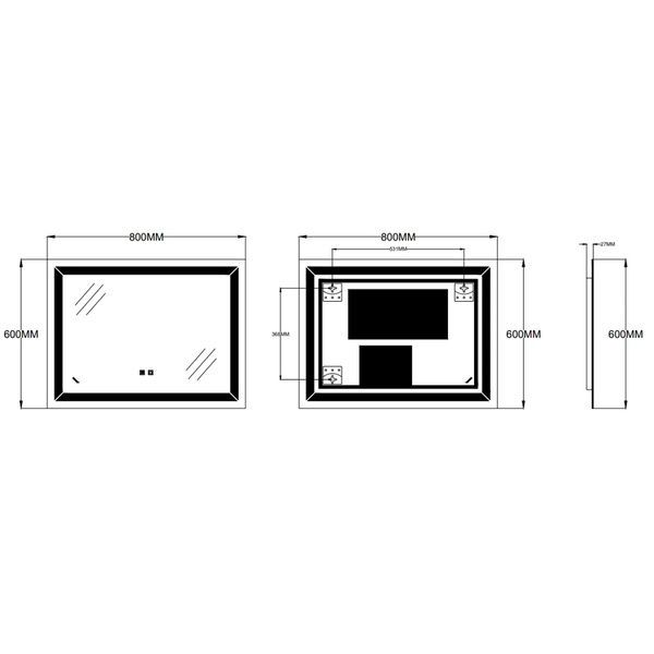 купить Дзеркало ZERIX KUBIX MR04-80x60-REVERSE з LED Touch, Anti-fog, димером, рег. яскравості (ZX6054) фото