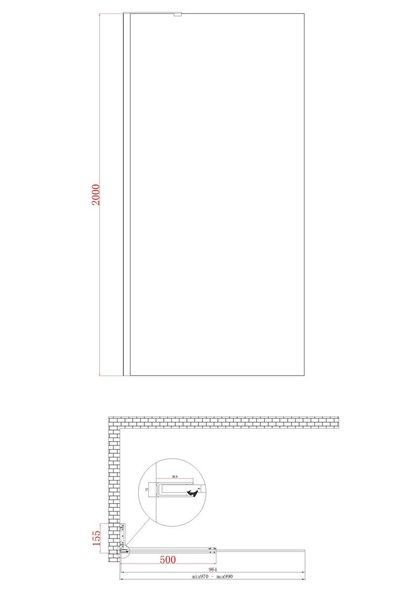 купити Душова перегородка Koer SR SP02-100x200-TR-07 Walk-In прозоре скло Easy Clean 8мм, графіт (KR5397) фото