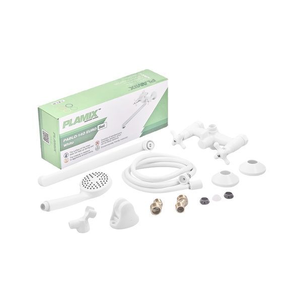 купити Змішувач для ванни Plamix Pablo -140 EURO SET White (з шлангом та лійкою) (PM0670) фото