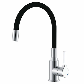 купить Змішувач для кухні ZERIX REX-011 CHROME REFL.BLACK з нерж. сталі (Колір хром+силіконовий вилив чорний) (ZX6127) фото