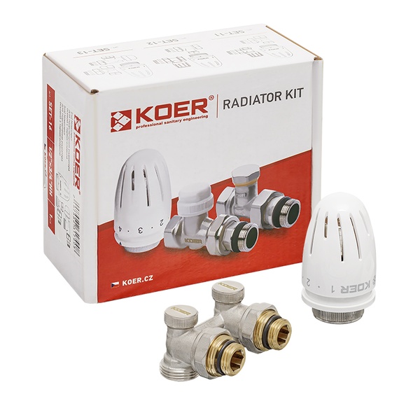 Комплект для нижньої підкл. радіатора KOER SET-21 - 1/2"x3/4" (кутовий) з термоголовкою ЗЗ (KR3173) KR3173 фото