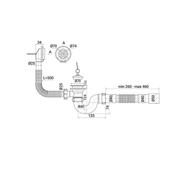 купить Сифон для ванны ZERIX SV-01-A с пробкой с переливом, без ревизии (Цвет белый) 1 1/2'' (ZX4957) фото