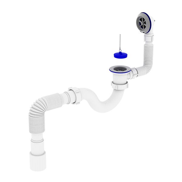 Сифон для ванної кімнати Zerix SV-01-A 1 1/2" прямоточний з випуском і переливом (ZX4957) ZX4957 фото