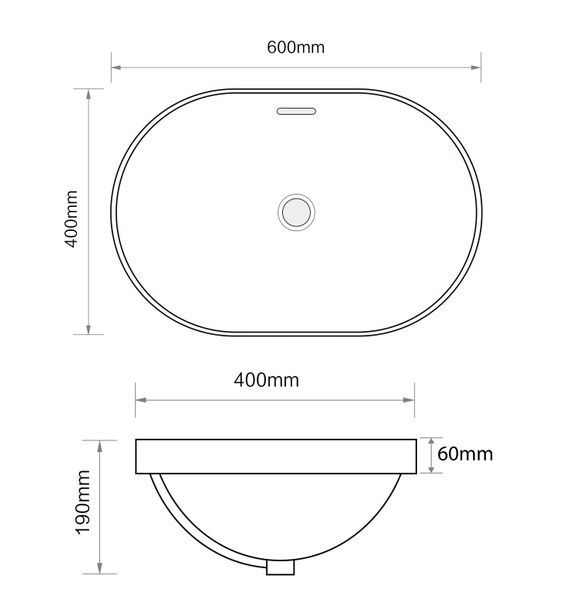 купить Раковина врезная на столешницу MIXXUS PREMIUM ELLIPSE-1601 600х400х190mm (перелив) (MP6569) фото