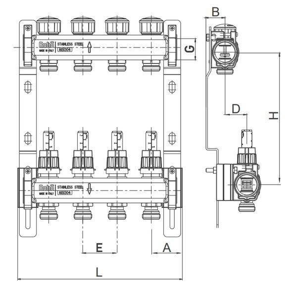 купити Колектор з витратоміром та термостатичними клапанами Roho R804-11 - 1"х 11 вих. (RO0043) фото