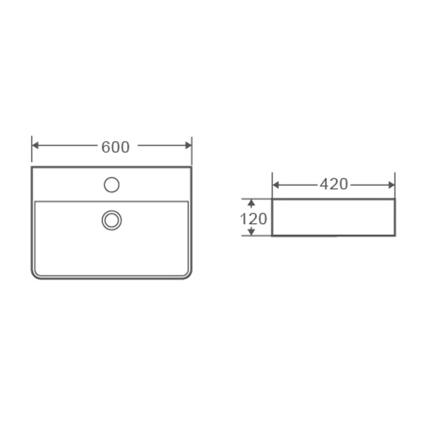 Умивальник накладний керамічний Mixxus Premium Quadro-0202 з переливом 600x420x120mm (MP6479) MP6479 фото