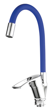 купить Змішувач для кухні MIXXUS FANY 011 NUT REFL.BLUE з гнучким виливом (без підведення) (Колір хром+вилив блакитний) (MI6293) фото