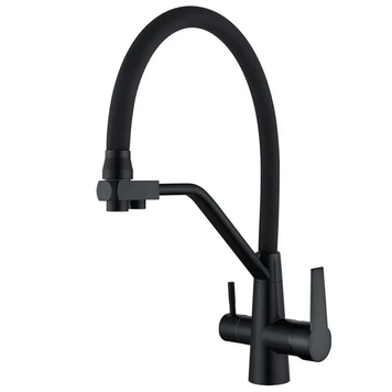 купить Змішувач для кухні MIXXUS FUL-021 BLACK REFL.BLACK з гнучким виливом з нерж. сталі SUS304 з виходом для питної води (Колір чорний+вилив чорний) (MI6021) фото