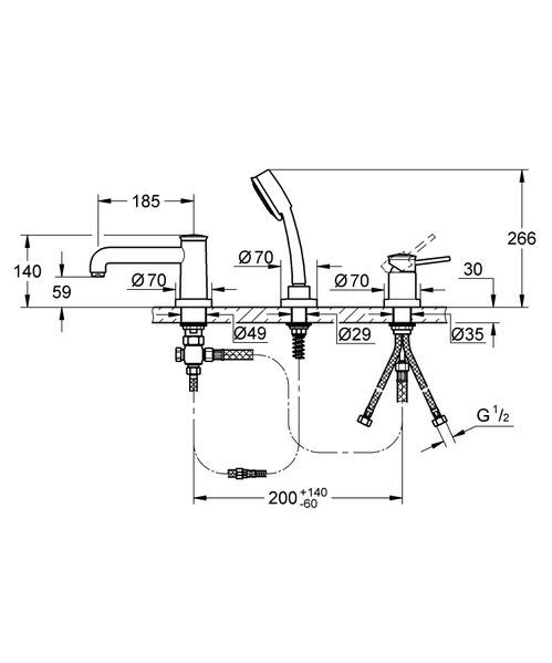 купити Змішувач на борт ванни на 3 отвори Grohe BauClassic (2511800A) фото