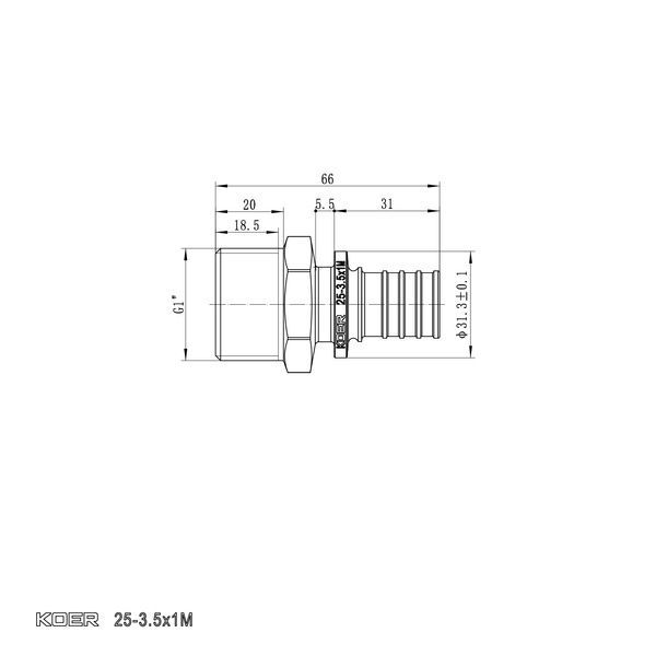 купить Переходник с НР Koer KA.A10M-25 - 25(3.5mm) x 1"M (KR4854) фото