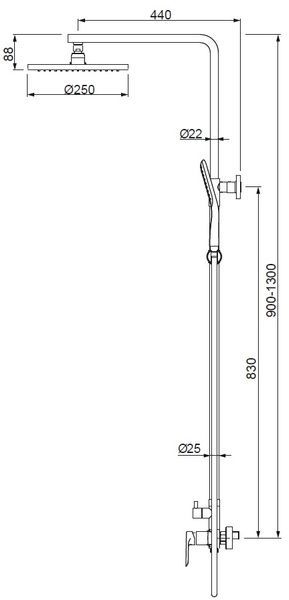 купить Душевая колонна со смесителем KOER KB-52028-01, 2 функции (Цвет хром) (KR5309) фото