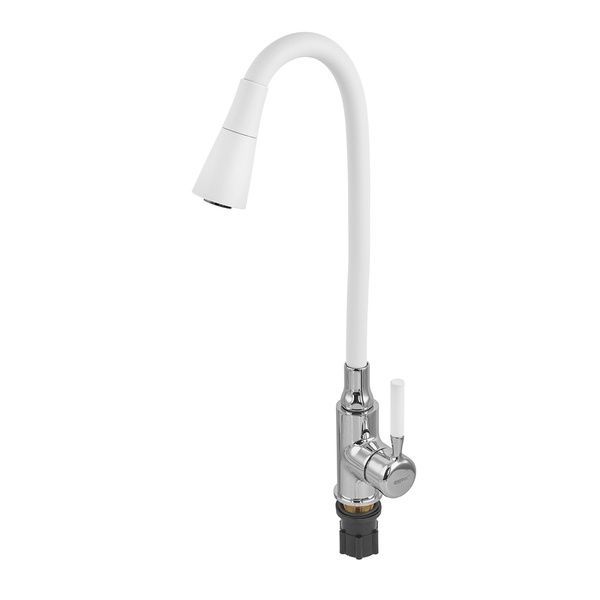 купить Смеситель для кухни ZERIX ATRIUM-011-T REFL.WHITE (Цвет хром+силиконовый излив белый) (ZX4719) фото