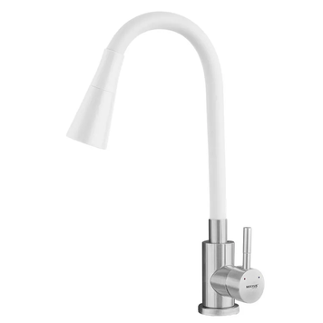 купить Змішувач для кухні MIXXUS SUS-011-T REFL.WHITE з гнучким виливом з нерж. сталі SUS304 (Колір нерж+вилив білий) (MI8228) фото