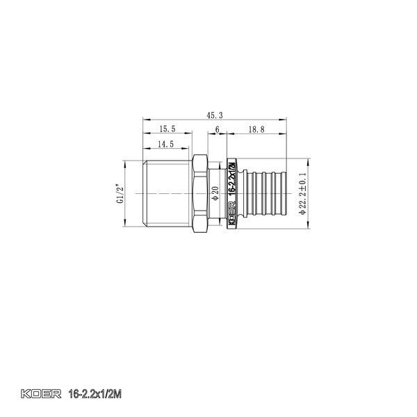купить Переходник с НР Koer KA.A06M-16 - 16(2.2mm) x 1/2"M (KR4849) фото