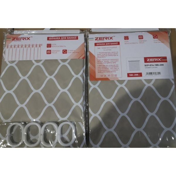 купити Шторка для ванної ZERIX SCP-014-180x200 з PEVA (поліетиленвінілацетату) (Візерунок "Ромби" бежевий) (ZX6087) фото